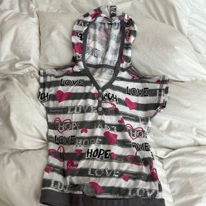 Love hope striped tee button up hoodie